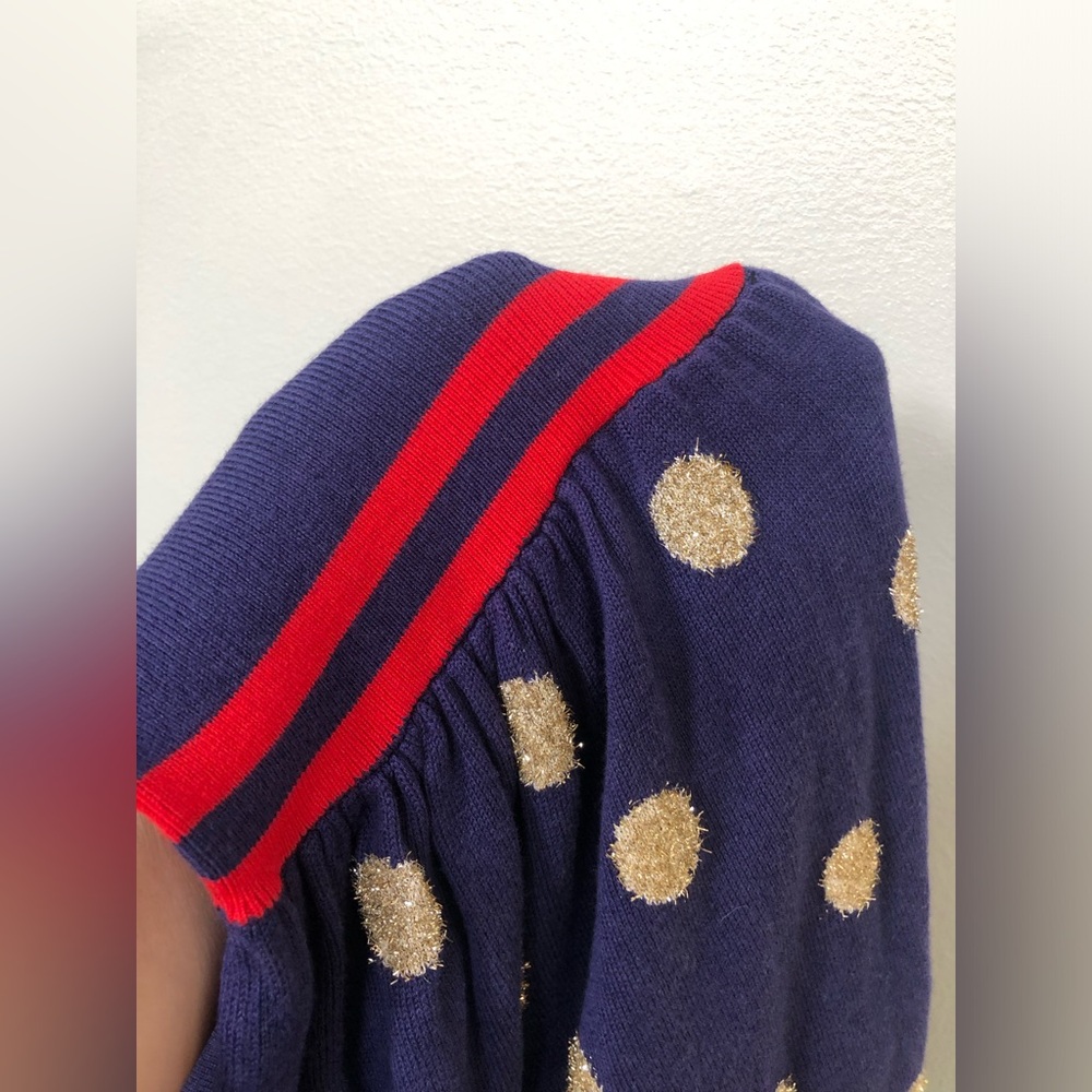 Mini Boden Girls 9-10Y Navy/Red Long-Sleeved Ribbed Dress w/Gold Polka Dot Skirt - Picture 12 of 12